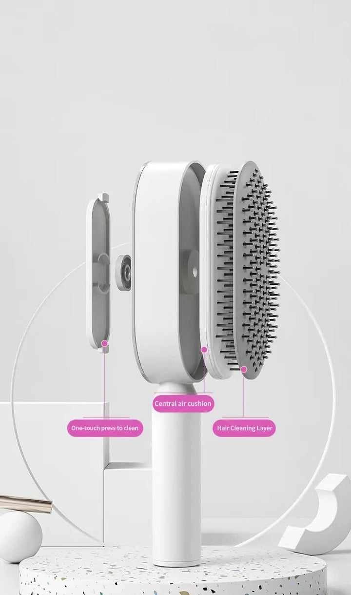 Self-Cleaning Hair Brush with One-Click Release | Massage Cushion Design, Anti-Frizz and Detangling Brush