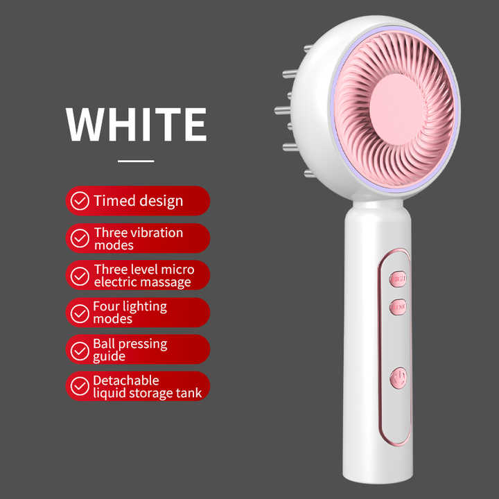 White Intelligent Scalp Massager Brush with Red Light Therapy - Hair Care, Volumizing, and Essence Applicator