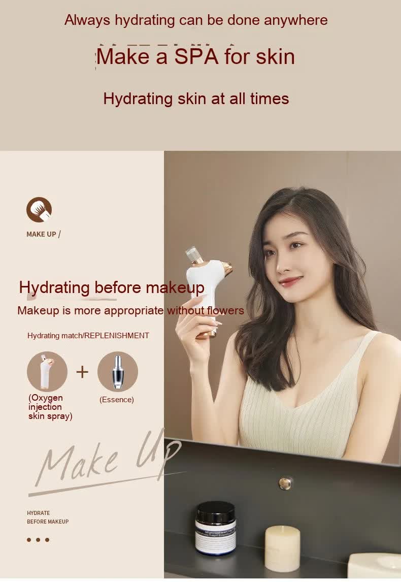 Pamper White Portable Oxygen Atomiser for Face Hydration and Skin Rejuvenation, 40ml USB Rechargeable Atomizer