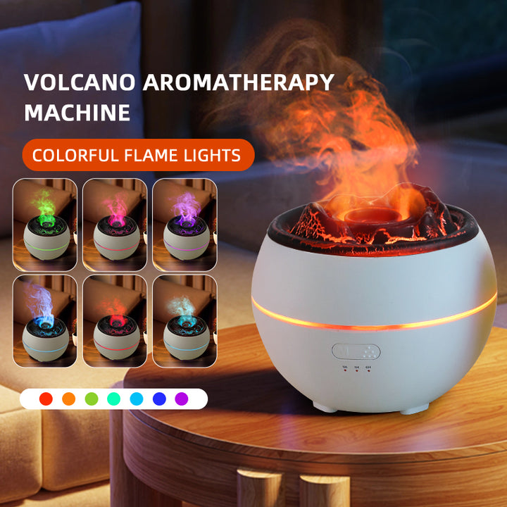 Volcanic Flame Aroma Diffuser (Black Ordinary Style)- 360ml Ultrasonic Humidifier with 7-Color LED Light and Adjustable Mist for Home and Office