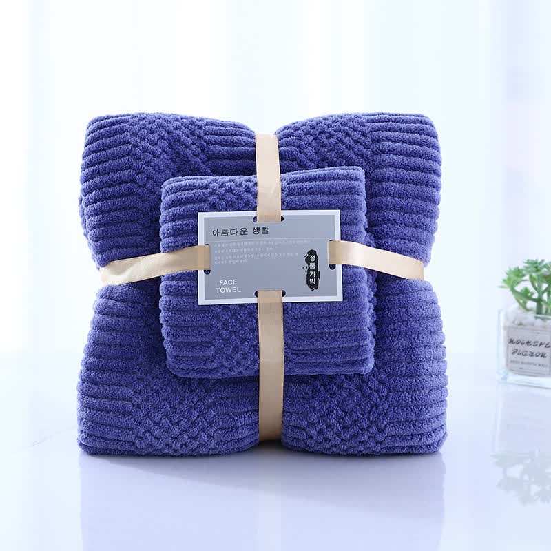 Pamper 2 Piece Dark Blue Fleece Towel & Bath Towel Set - Ultra Soft, Absorbent, and Lint-Free for Home and Spa