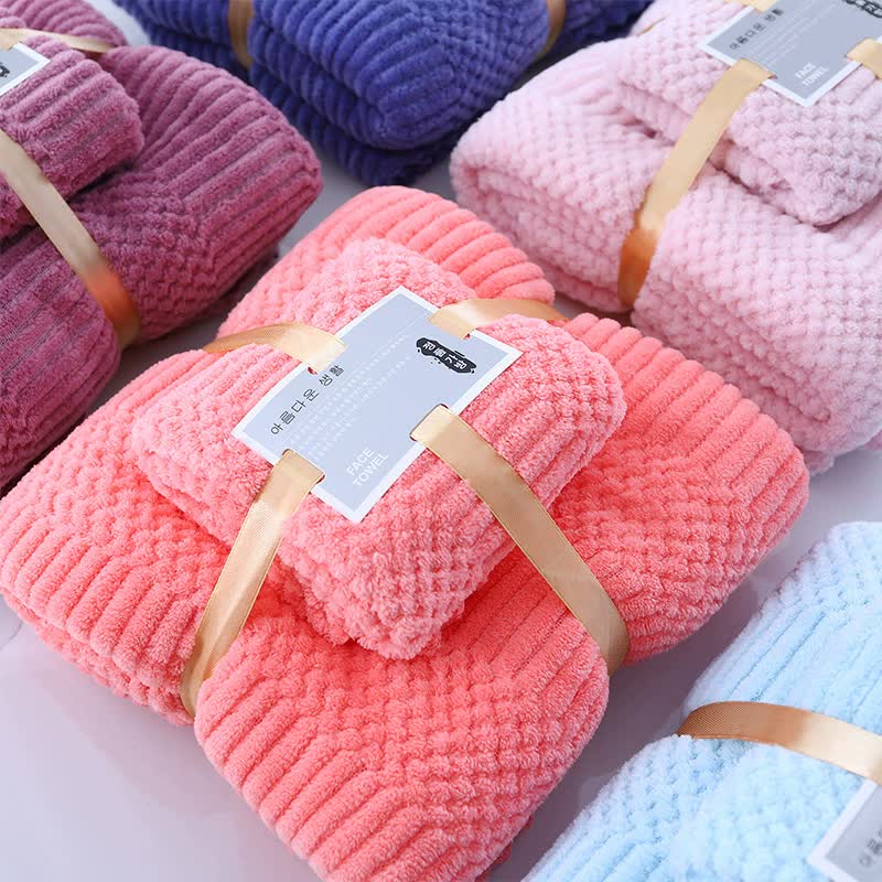 Pamper 2 piece Coral Fleece Towel and Bath Towel Set - Ultra Soft, Absorbent, and Lint-Free for Home and Spa